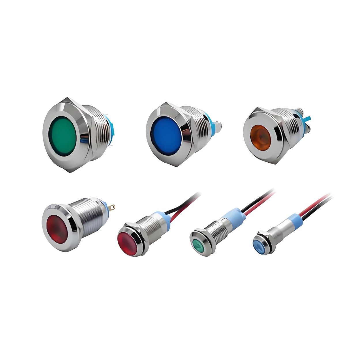 Blue and white LED indicators on a modern control interface